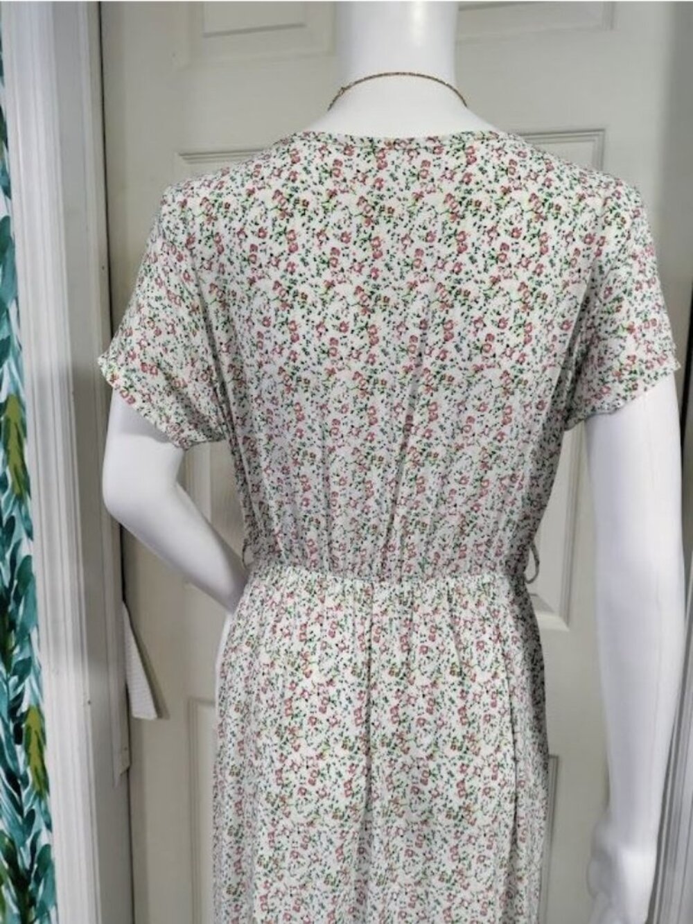 Made In Italy Short Sleeve Floral Print V Neck Maxi Dress White Pink Women's L - Picture 7 of 13